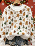 Women's Christmas Art Print Casual Flannel Sweater
