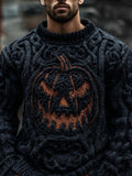 Men's Spooky Pumpkin Face Halloween Chunky Knit Sweater artswardrobe