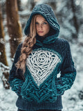 Viking Gradient Totem Pattern Women's Hooded Sweater artswardrobe