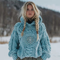 Women's Vintage Viking Celtic Knot Vegvisir Rune Knit Sweater elevenforest