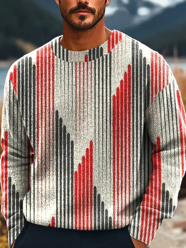 Men's Colorful Abstract Stripe Art Print Knit Crew Neck Sweater artswardrobe