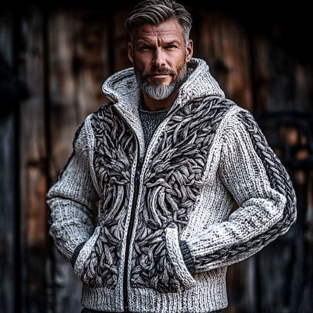 Men's Viking Dragon Style Celtic Thick Zip Hooded Sweater artswardrobe