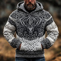 Men's Viking Tribal Dragon Jacquard Celtic Inspired Knit Hooded Sweater artswardrobe