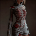 Comstylish Women's Skeleton Roses Bandages Art Cozy Knit Hooded Mini Sweater Dress