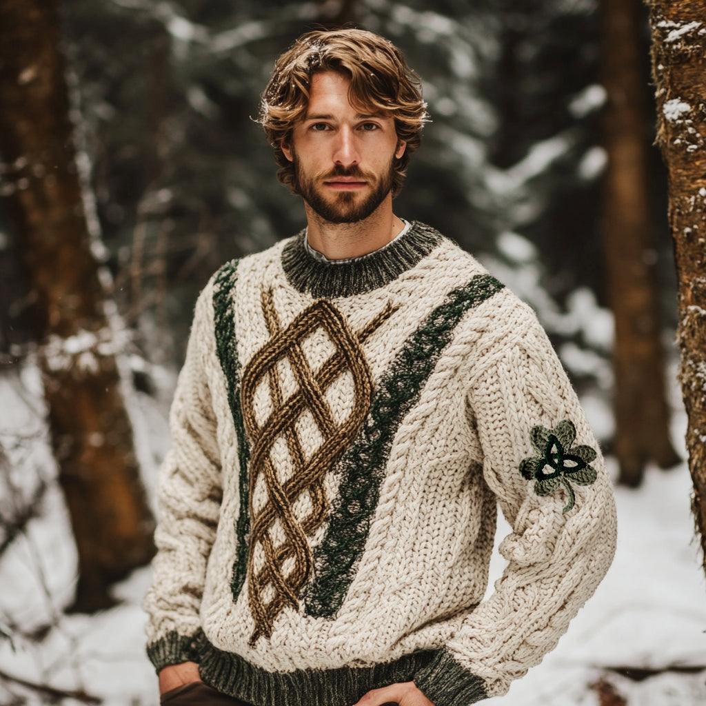 Men's Irish Celtic Knotted Shamrock Knitting Jacquard Sweater artswardrobe