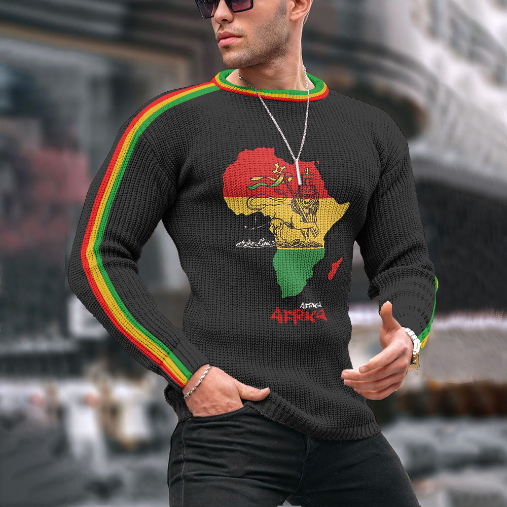 African Juneteenth Lion Reggae Jacquard Iceland Crew Neck Sweater elevenforest
