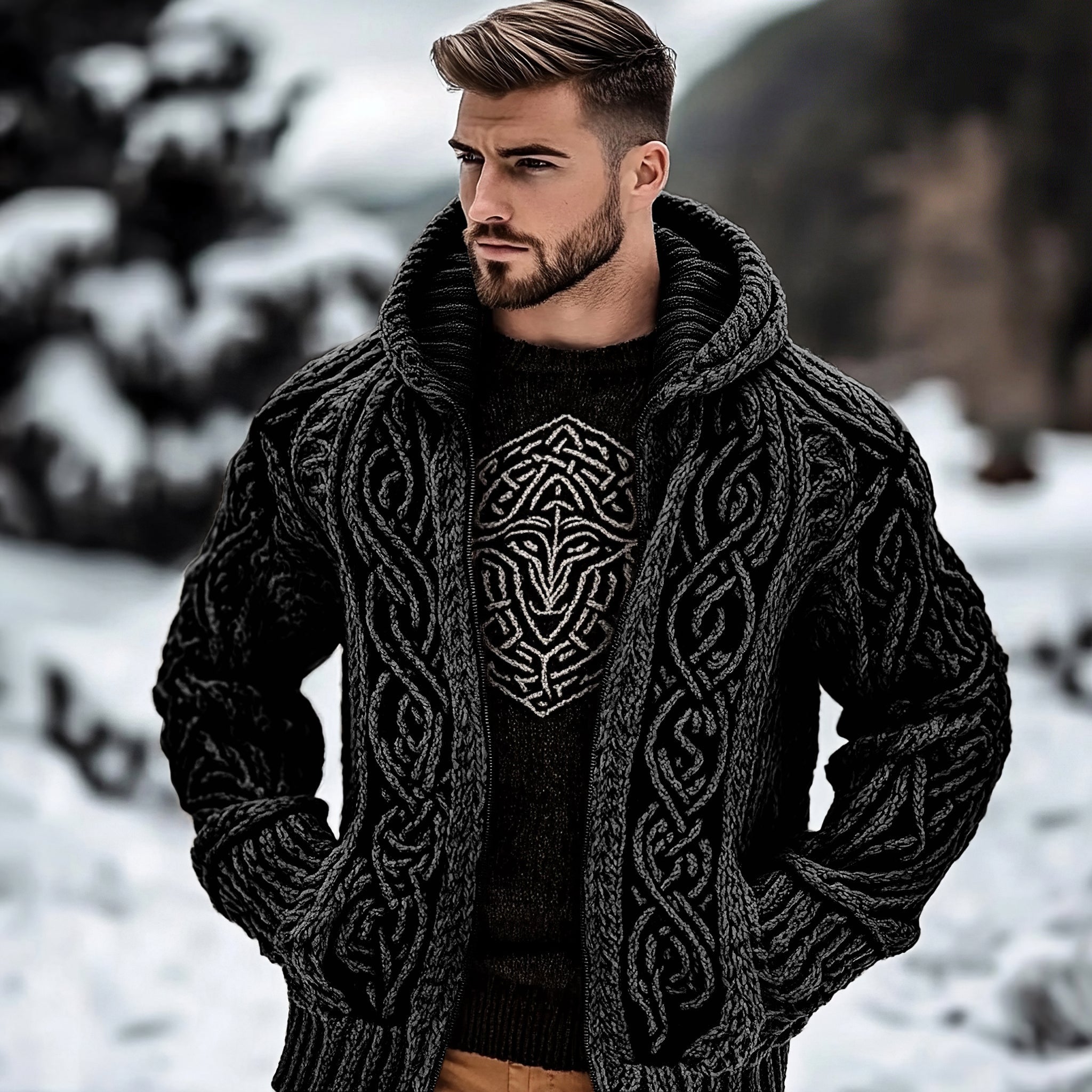 Men's Viking Kyle Style Extra Thick Hooded Zip-up Sweater artswardrobe