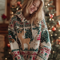 Christmas Atmosphere Woman's Hooded Knitted Sweater artswardrobe