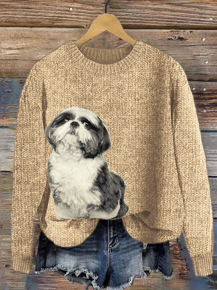 Comstylish Cute Shih Tzu Print Women's Cozy Sweater