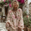 Women's Boho Floral Chunky Knit Crew Neck Sweater artswardrobe