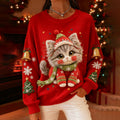 Women's Christmas Cute Cat Art Knit Sweater elevenforest