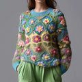 Classic Chunky Knit Crochet Panel Floral Sweater artswardrobe