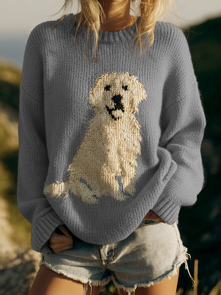 Classic Fuzzy Golden Retriever Dog Felt Cozy Knit Sweater elevenforest