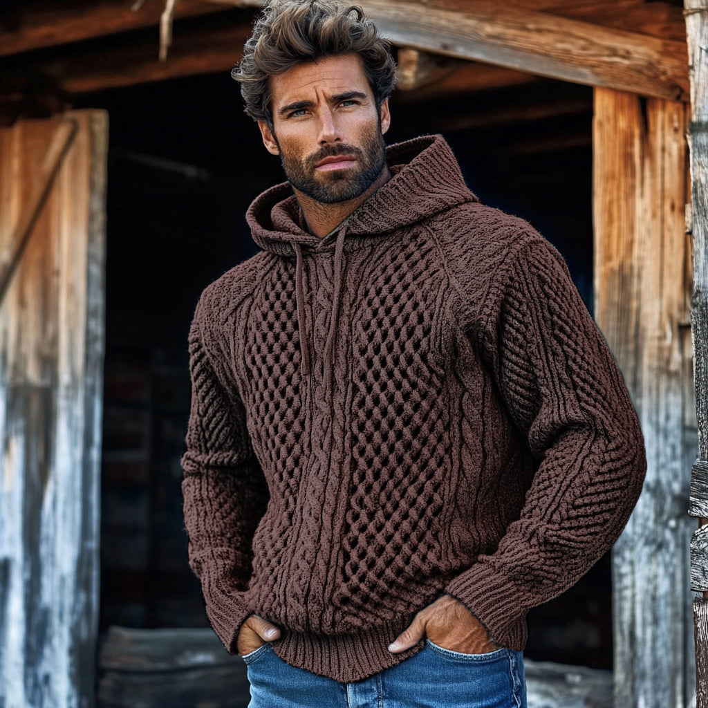 Men'S Waffle Knit Pattern Hooded Sweater artswardrobe