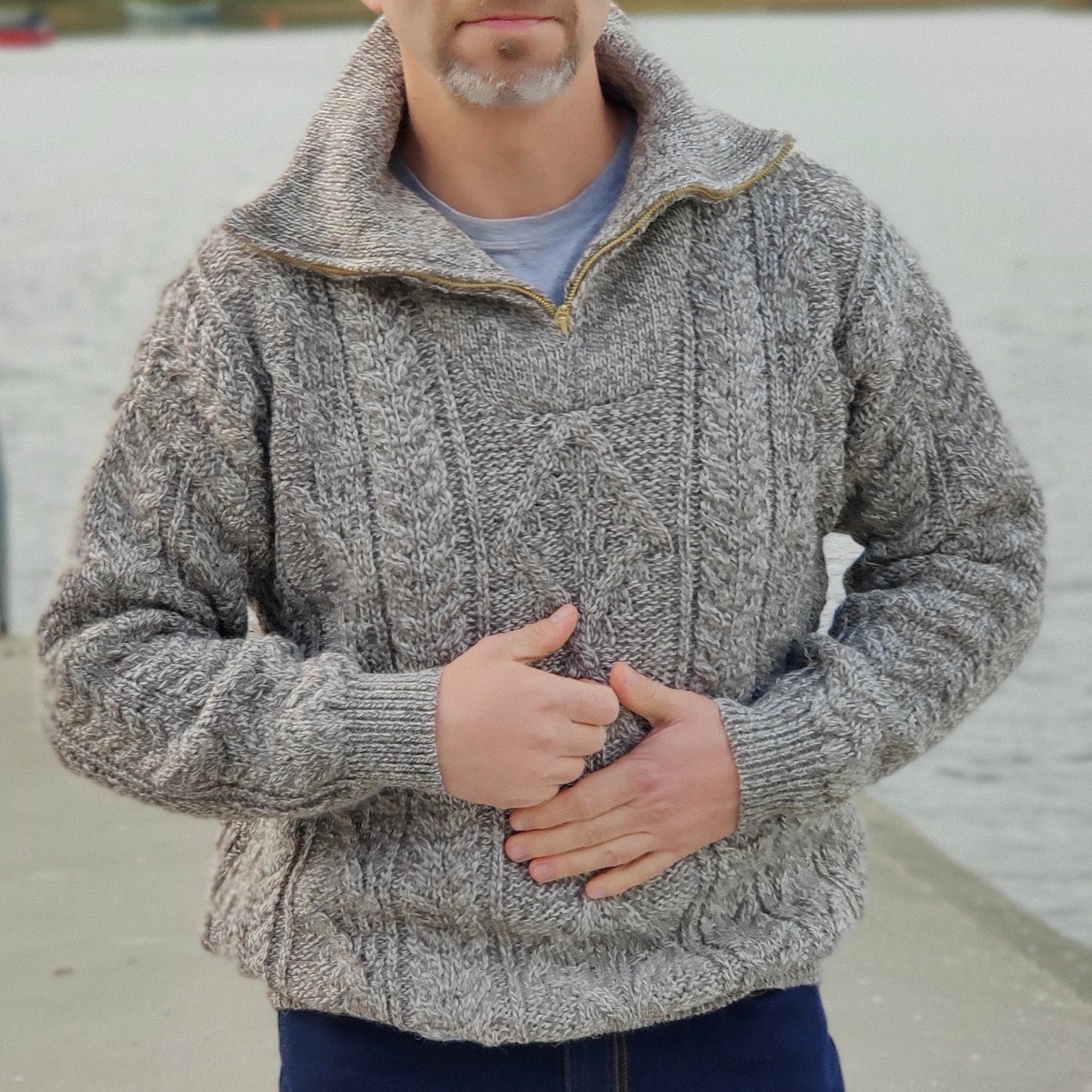 Mens Organic Irish Aran Half Zip Sweater artswardrobe