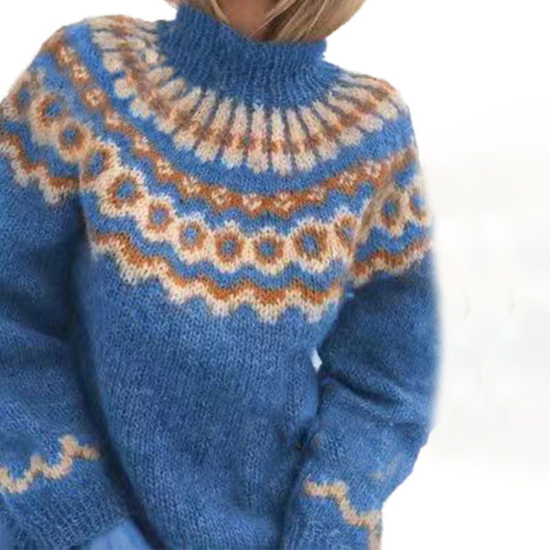 Vintage Turtleneck Pullover Chunky Jacquard Sweater elevenforest
