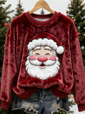Comstylish Joyful Santa Claus Art Design Women's Soft Flannel Sweater