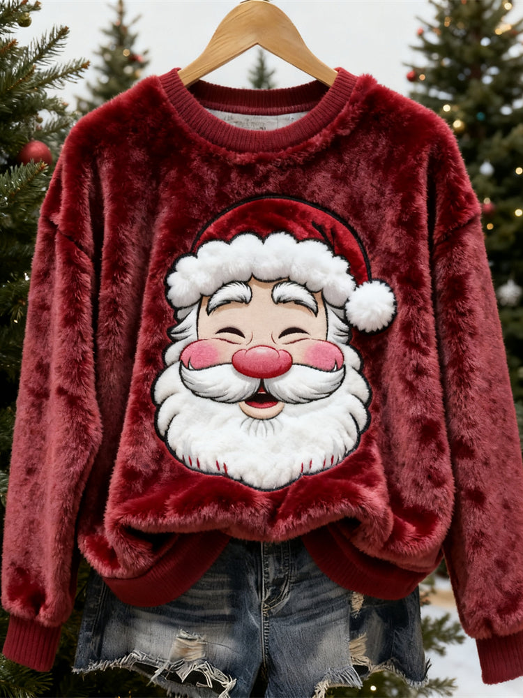 Comstylish Joyful Santa Claus Art Design Women's Soft Flannel Sweater