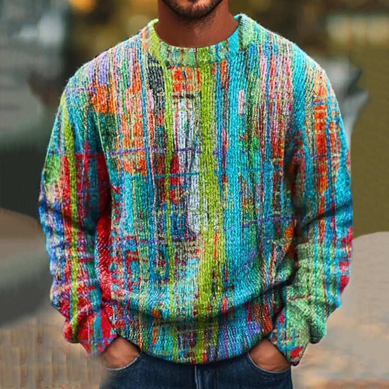 Men's Vintage Gradient Knitted Crew Neck Sweater artswardrobe