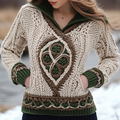Women's Irish Celtic Knotted Jacquard Pocket Ireland's Hooded Sweater artswardrobe