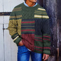 Men'S Retro Stripe Jacquard Patchwork Art Knitted Art Cozy Knit Sweater artswardrobe