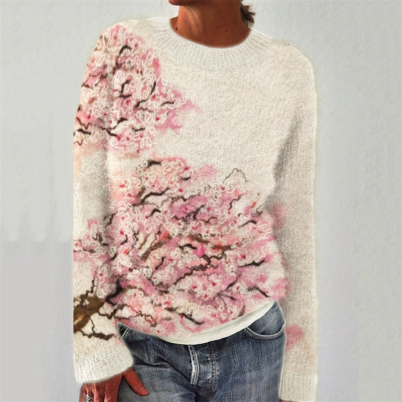 Comstylish Japanese Cherry Blossom Felt Art Cozy Sweater