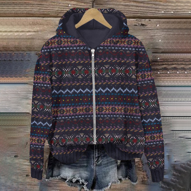 Vintage Iceland Stripe Knit Jacquard Zip Sweater elevenforest
