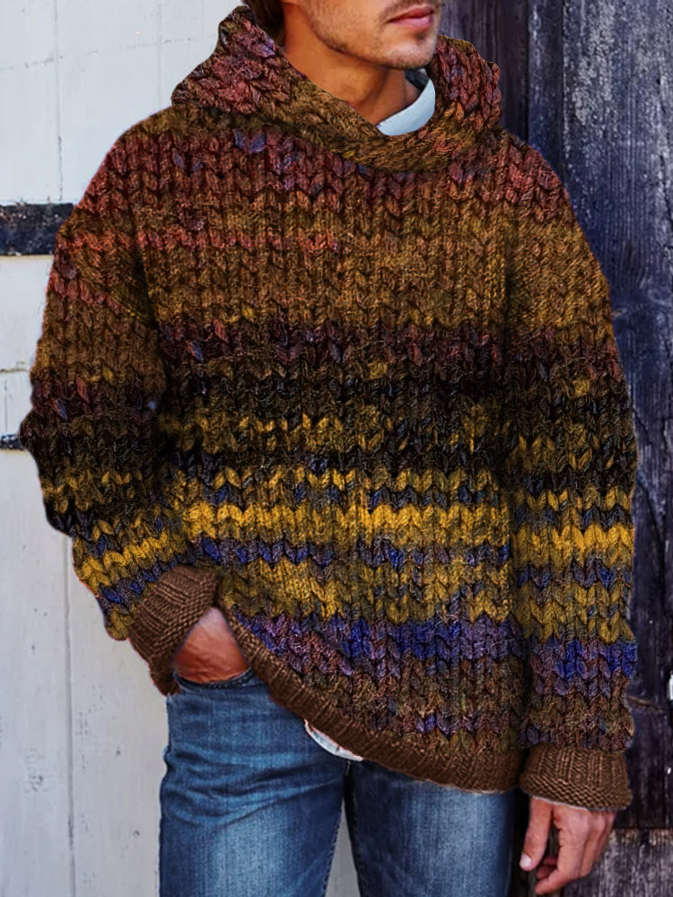 Men's Vintage Colorful Crochet Art Cozy Hooded Sweater artswardrobe