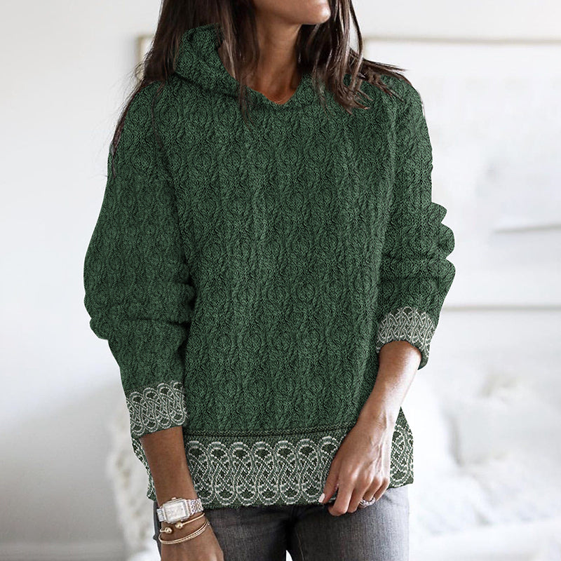 Women'S Celtic Knotted Creative Patchwork Hooded Aran Sweater artswardrobe