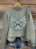 Comstylish Animal Paw Print Wings Art Embroidery Cozy Sweater