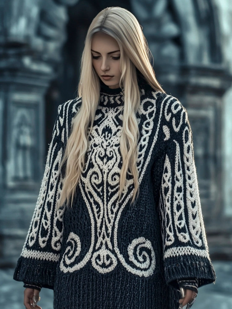 Viking Tribe Totem Women's Crew Neck Long Sweater elevenforest