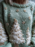 Vintage Pine Trees Embroidered Green Cozy Sweater artswardrobe