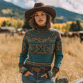 Women's Vintage Western Geometric Art Print Cozy Turtleneck Sweater artswardrobe