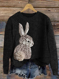 Embroidery Cute Rabbit Casual Cozy Knit Sweater artswardrobe