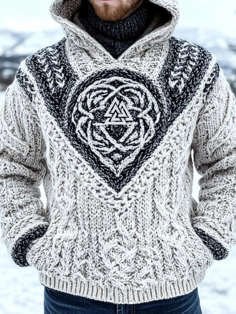 Men's Viking Valknut Embroidered Chunky Hooded Sweater elevenforest