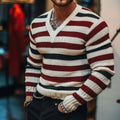 Men'S Classic Stripes Contrasting Colors Knit V-Neck Sweater artswardrobe