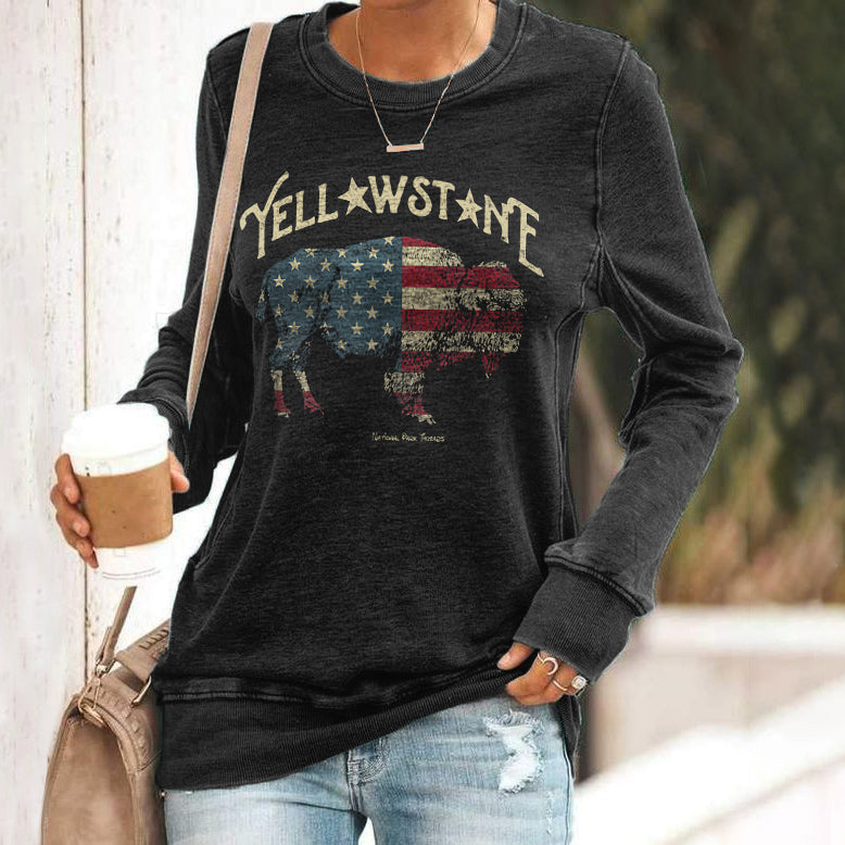 Comstylish Us National Park Cow Flag Design Sweater