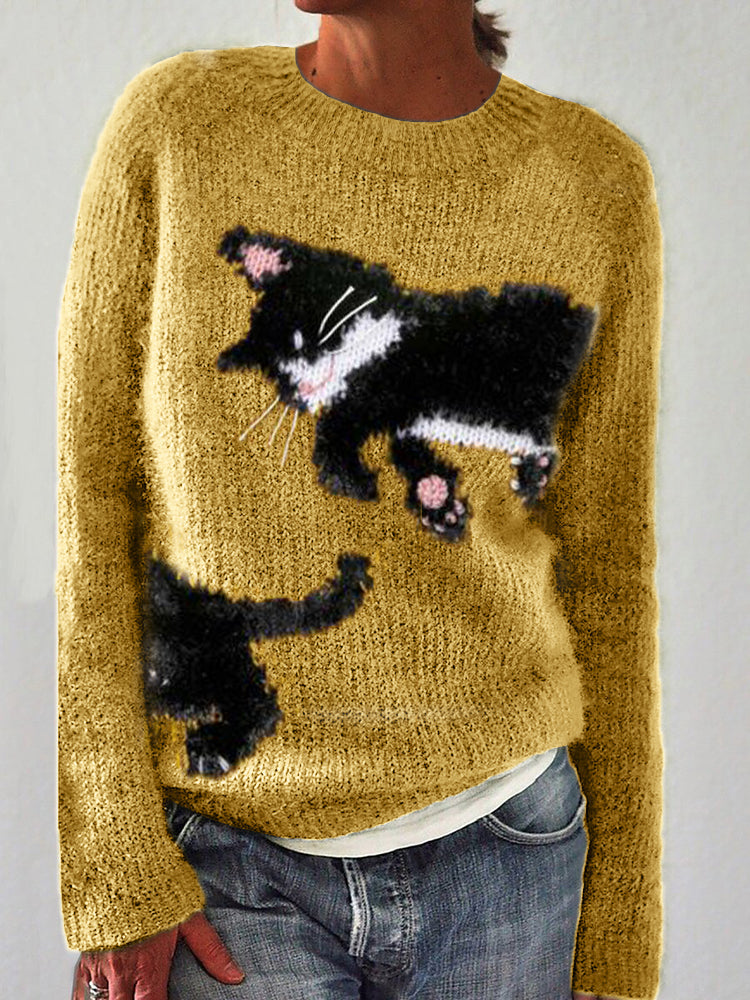 Lovely Sleeping Cat Knit Cozy Sweater elevenforest