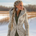Women's Vintage Viking Celtic Knit Cozy Zipper Sweater Jacket artswardrobe