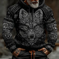 Men's Vintage Viking Wolf Art Knit Hooded Sweater artswardrobe