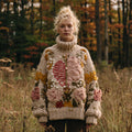 Women's Human Organ And Floral Embroidery Art Cozy Knit Turtleneck Sweater artswardrobe