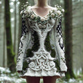 Women's Life Of Tree Celtic Knot With Rose Art Cozy Knit V-neck Sweater Dress artswardrobe