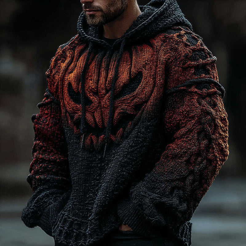 Men's Halloween Pumpkin Face Gradient Jacquard Knit Hooded Sweater elevenforest