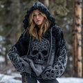 Women's Vintage Viking Tribal Celtic Skull Gradient Art Knit Hooded Sweater artswardrobe