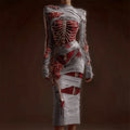 Comstylish Classy Skeleton Anatomy Bloody Roses Bandages Maxi Sweater Dress