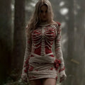 Women's Vintage Skeleton Red Rose Art Cozy Knit Mini Sweater Dress artswardrobe