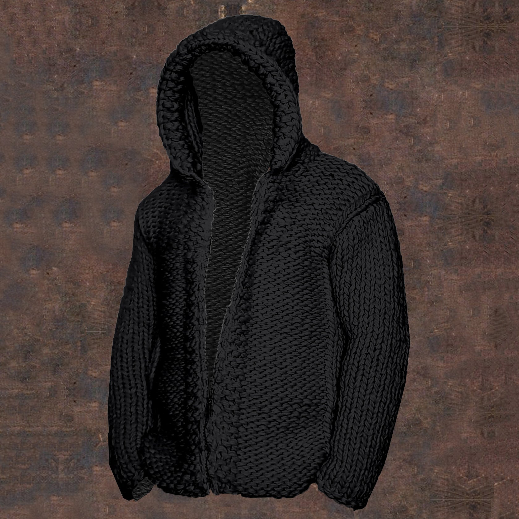 Vintage Cable Knit Basic Zipper Up Hooded Sweater artswardrobe