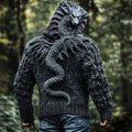 Men's Dragon Viking Chunky Knit Hooded Sweater artswardrobe