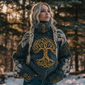 Women's Viking Celtic Knot Tree Of Life Knitted Jacquard Warm Turtleneck Sweater artswardrobe