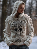 Women's Viking Skull Knitted Hooded Sweater elevenforest